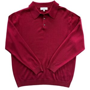 Turnbury Extra Fine Merino Wool Polo Sweater – Red – Size Large